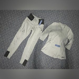 Jaanuu scrubs grey/gray long sleeve/ 3/4 sleeves top xs, fitted pants xxs petite